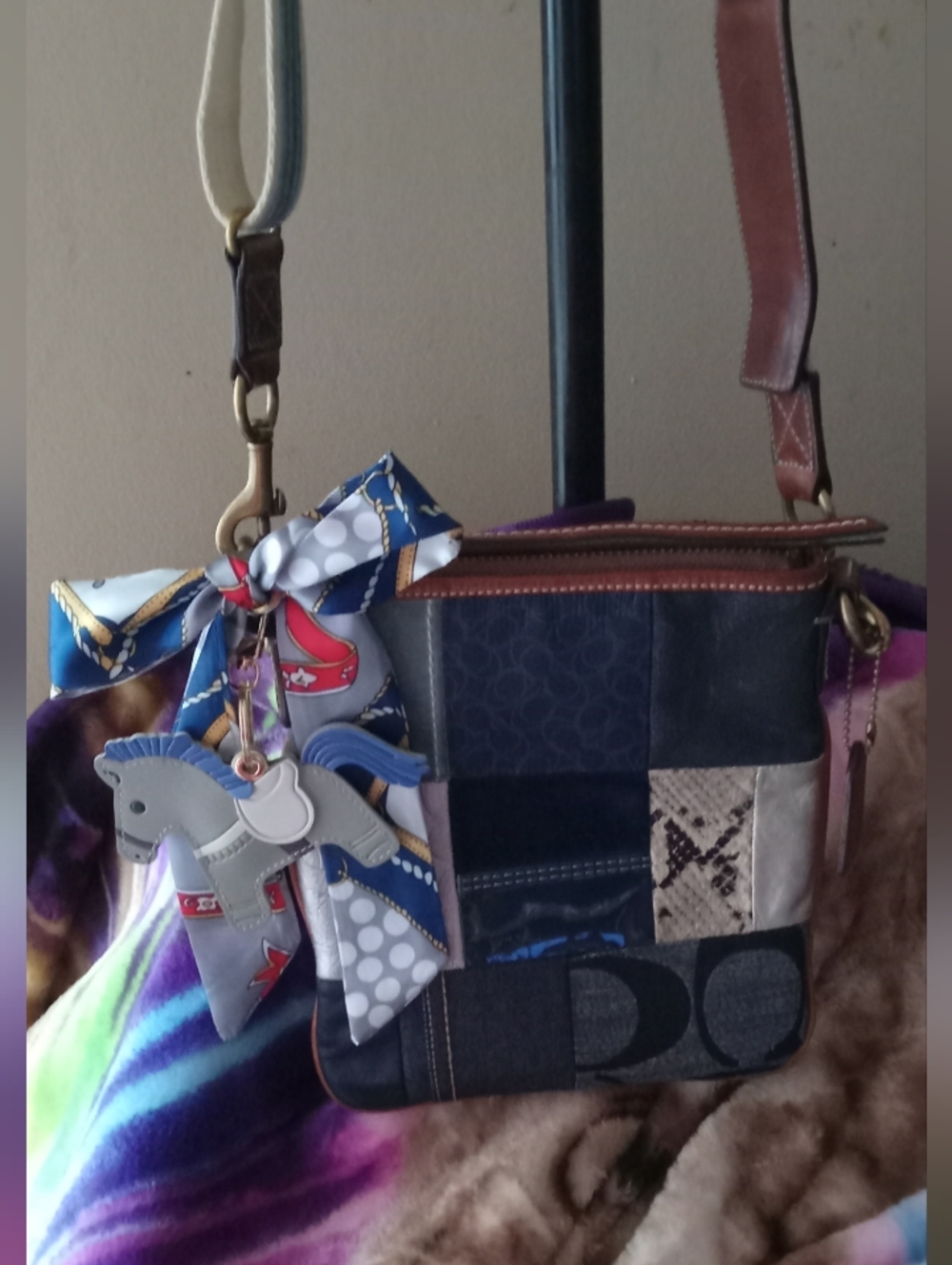 Vintage Coach Denim Patchwork Multi-Color Crossbody Bag EUC